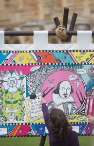EDITORIAL USE ONLY Bella Ure takes a look at a sequel to the Bayeux Tapestry, commissioned by English Heritage, to mark the 950th anniversary of the Battle of Hastings in 1066, at Battle Abbey in East Sussex. PRESS ASSOCIATION Photo. Picture date: Monday August 1, 2016. The Kids' Tapestry features the top 10 moments in English history since 1066, as voted for by children. Created by Liz, The Kids Tapestry will tour English Heritage sites this summer and children are invited to submit their own illustrations to complete the final panel. Photo credit should read: David Parry/PA Wire