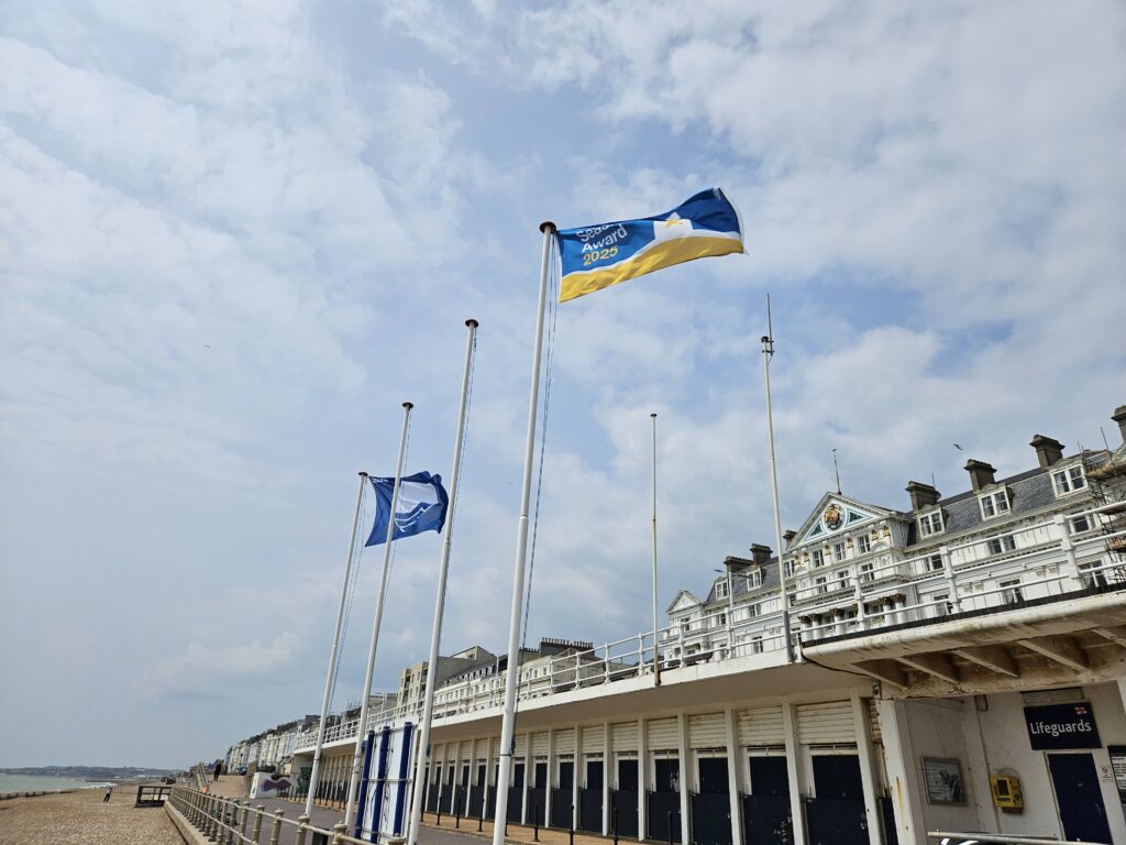 The current image has no alternative text. The file name is: NEWS-Blue-Flag-and-seaside-award-scaled.jpg